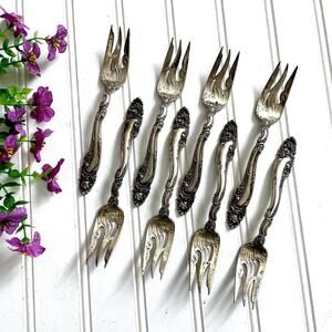 Gorham Sterling Silver DECOR Pattern Salad Forks 6.5" SET x8 Tarnish Unpolished